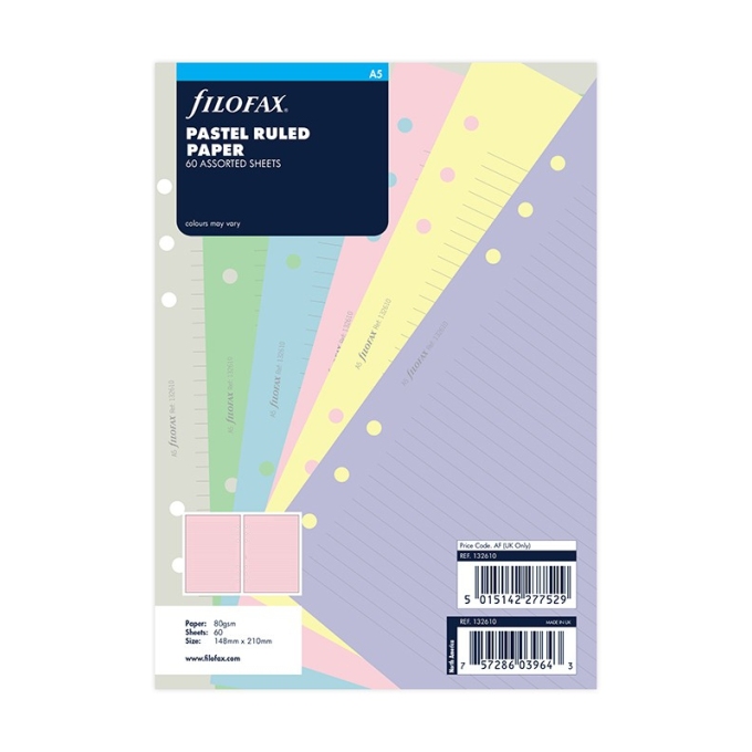 Filofax A5 linkované papíry pastelové, 60 listů